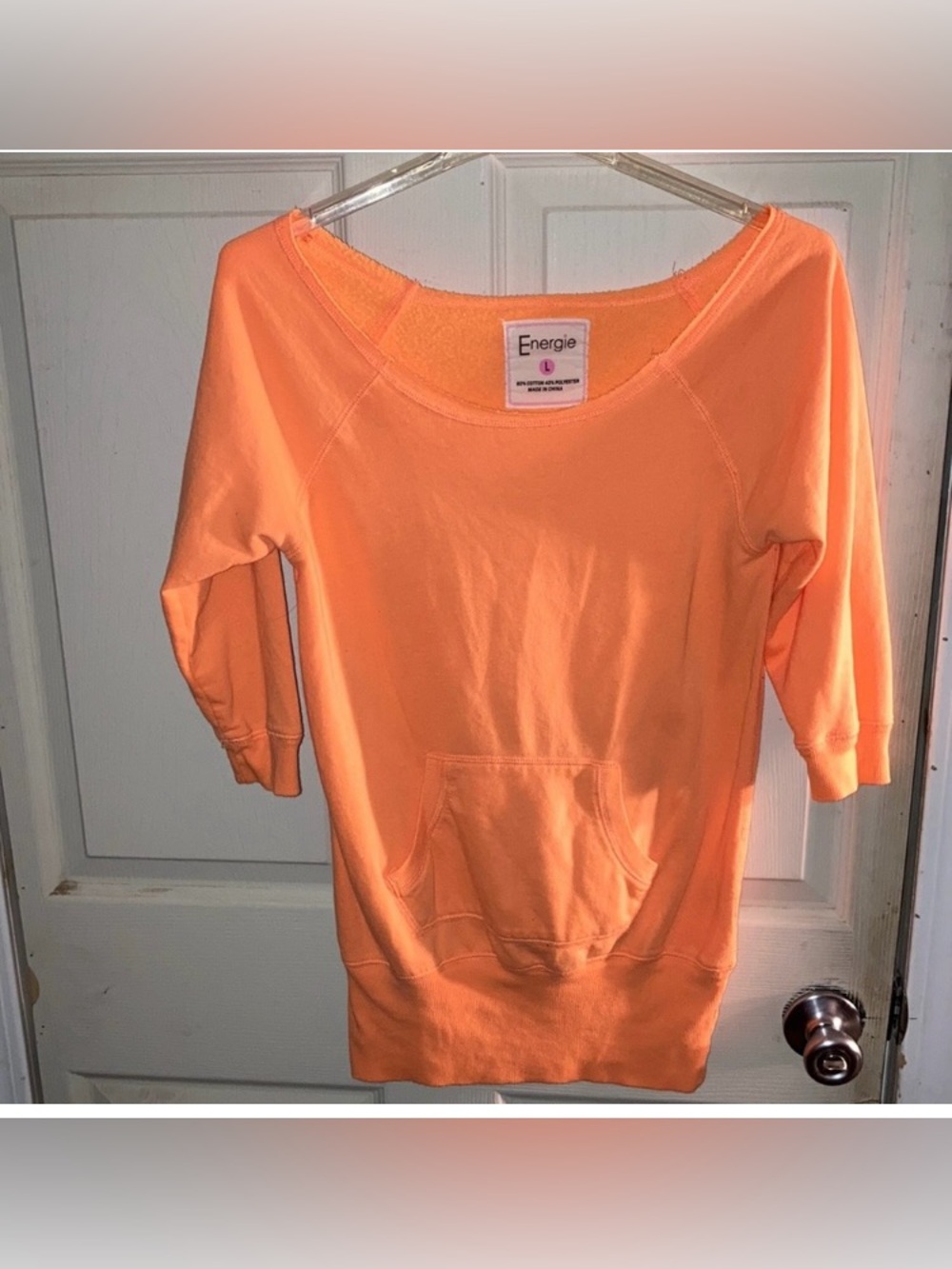 Energie Neon Orange Wide Neck 3/4 Sleeve Sweatshirt Juniors Size L